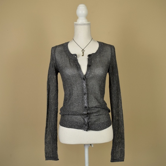 Express Sweaters - Express Metallic Loose Knit Cardigan